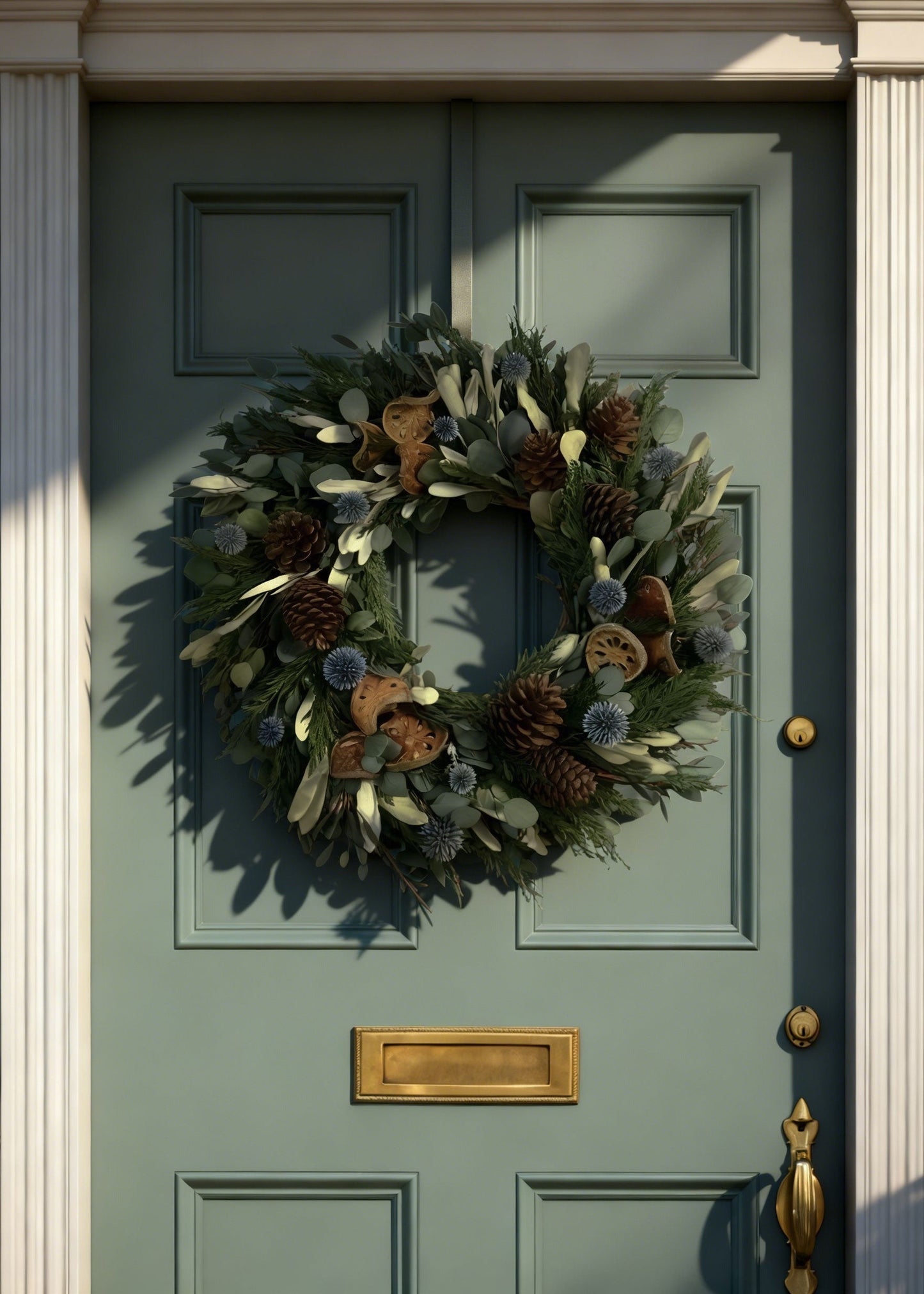 Preserved Winter Greenery Wreath with Quince and Cones - 22"