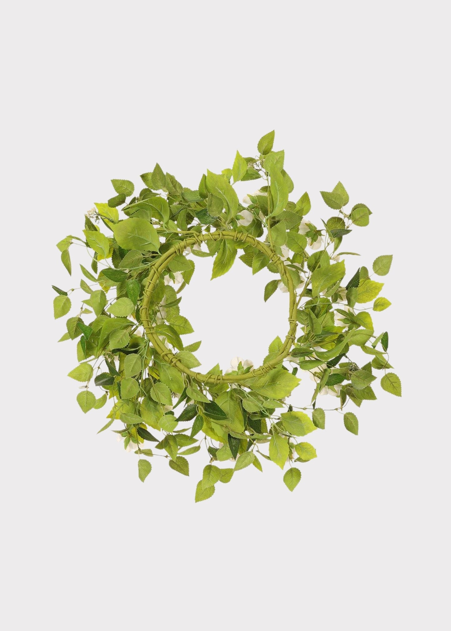 White Artificial Wild Rose Flower and Leaf Wreath - 22"