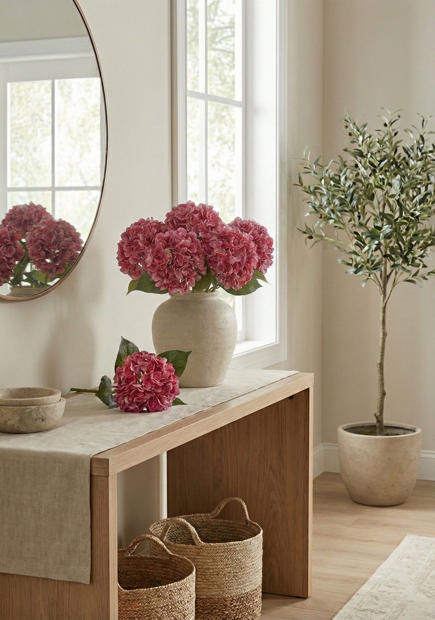 Fuchsia Pink Hydrangea Real Touch Fake Flower - 18.5"