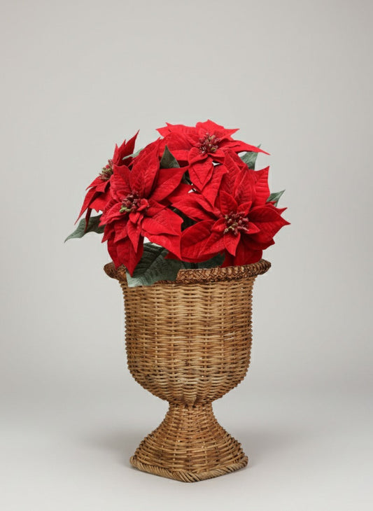 Red Artificial Christmas Poinsettia Flower Bush - 29.5"