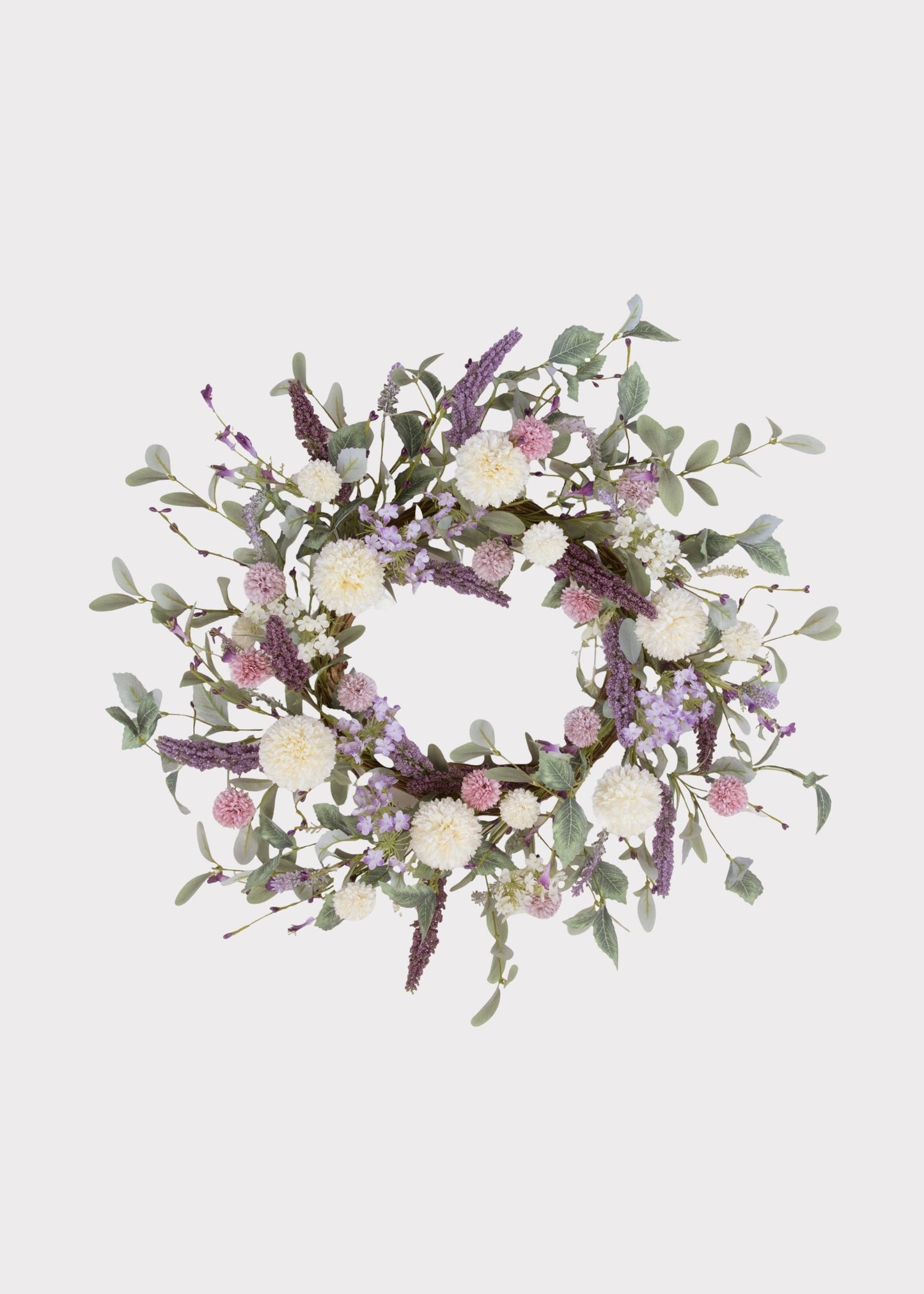Lavender Pink and Cream Fake Dahlia Garden Wreath - 22"