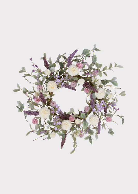 Lavender Pink and Cream Fake Dahlia Garden Wreath - 22"
