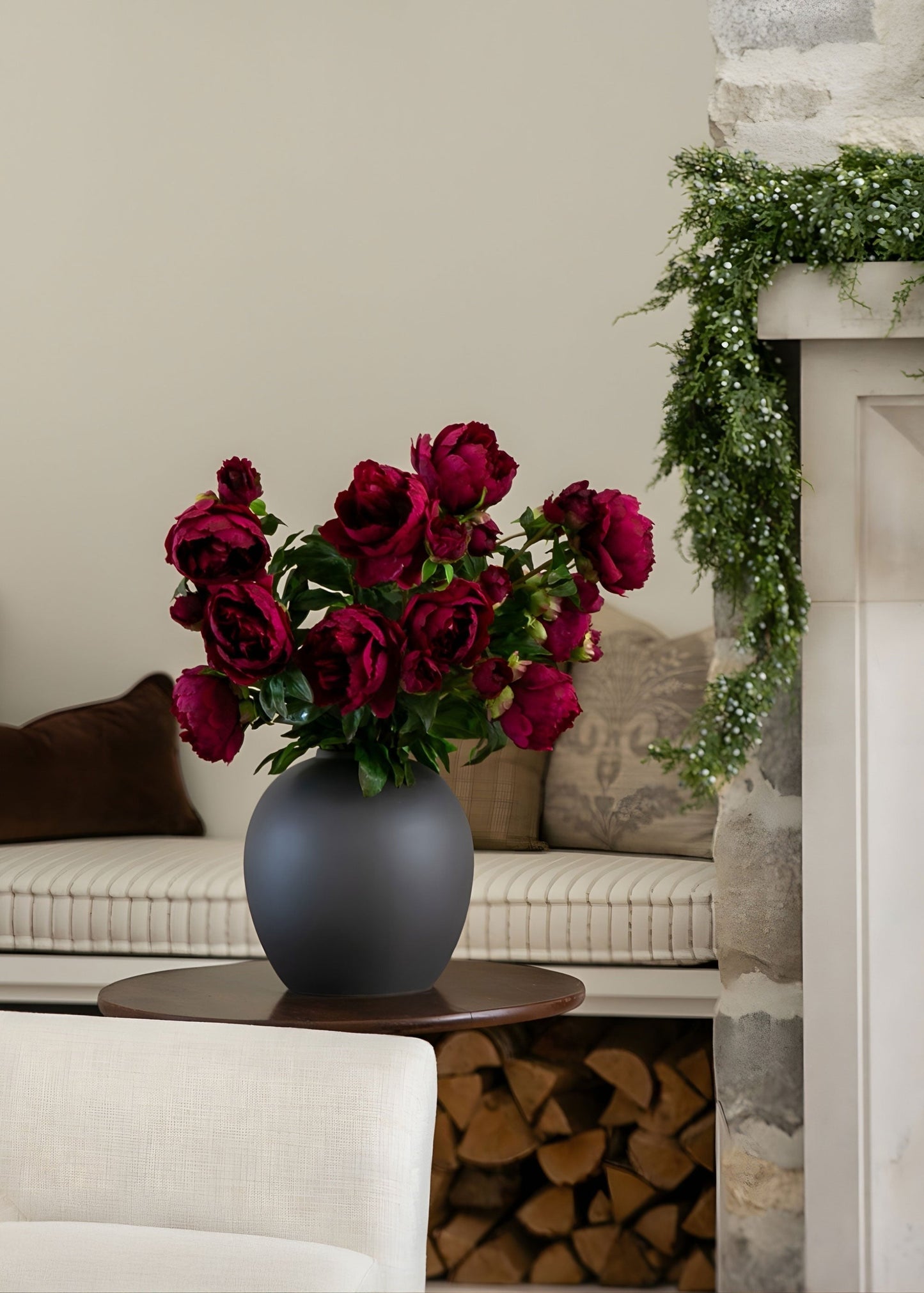 AfloralTM Edie Stoneware Vase in Matte Slate- 10.75"