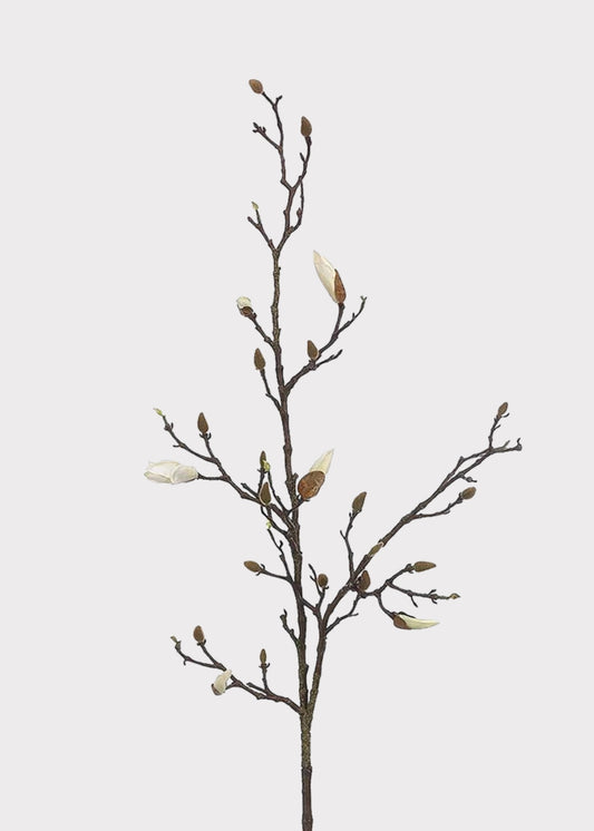Cream White Tall Budding Magnolia Fake Flower Branch - 53"
