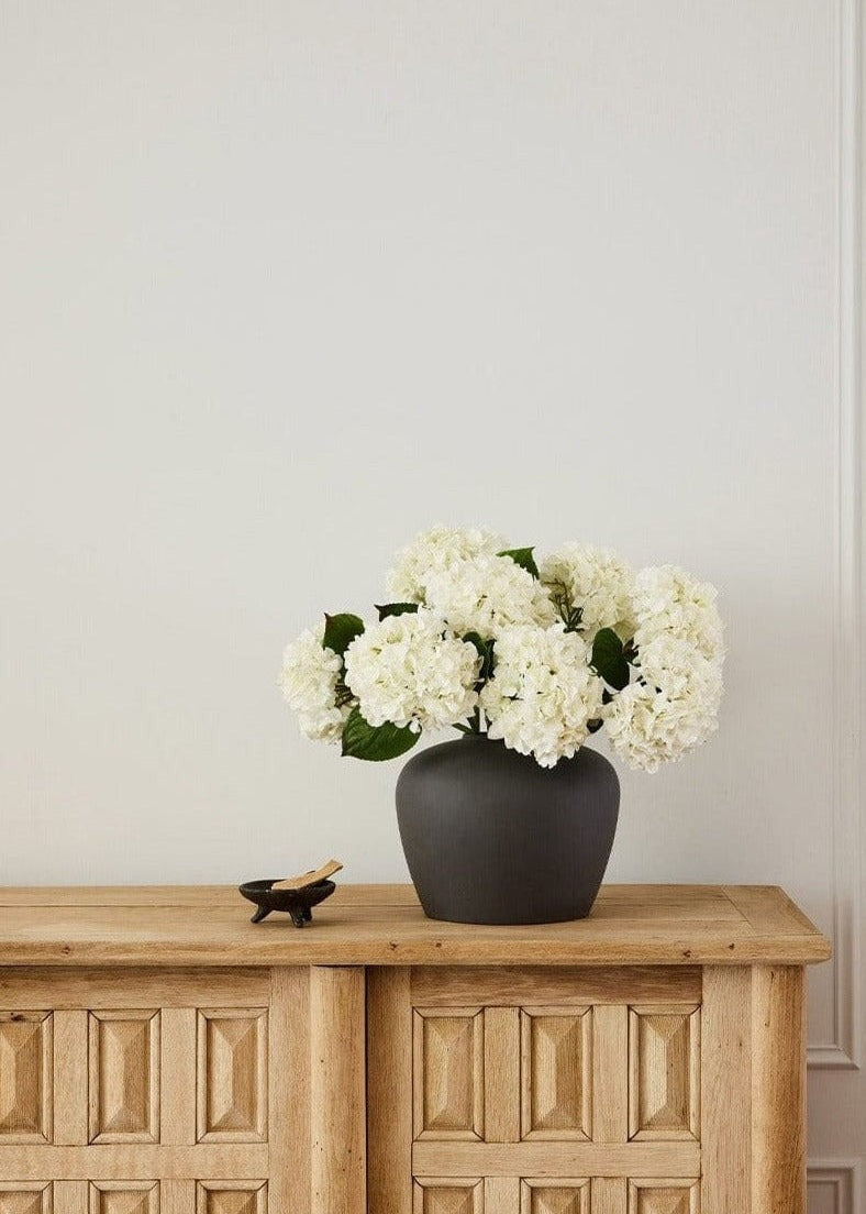 SAVE - Fake Flowers Real Touch Hydrangea Stem in Talc White - 18"