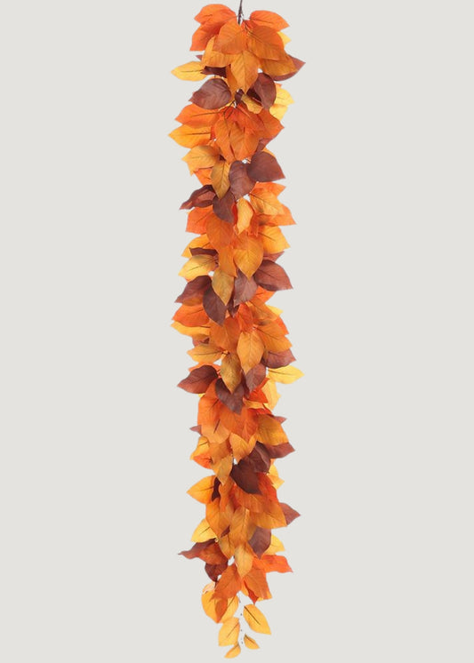 Orange and Brown Fake Salal Leaf Fall Garland - 60"