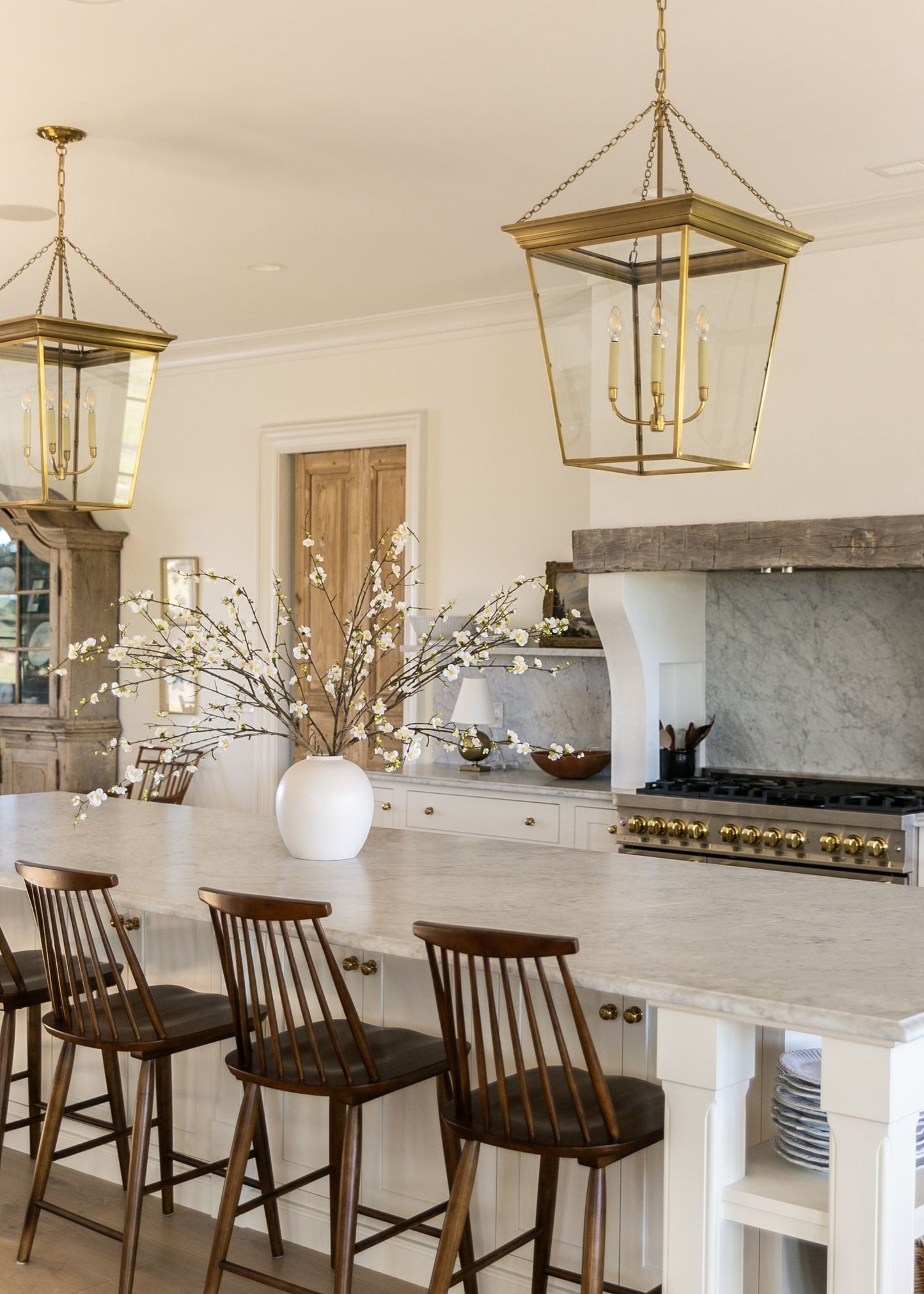 Large Luxe-FauxTM Cream Quince Branch with Konos Vase Design