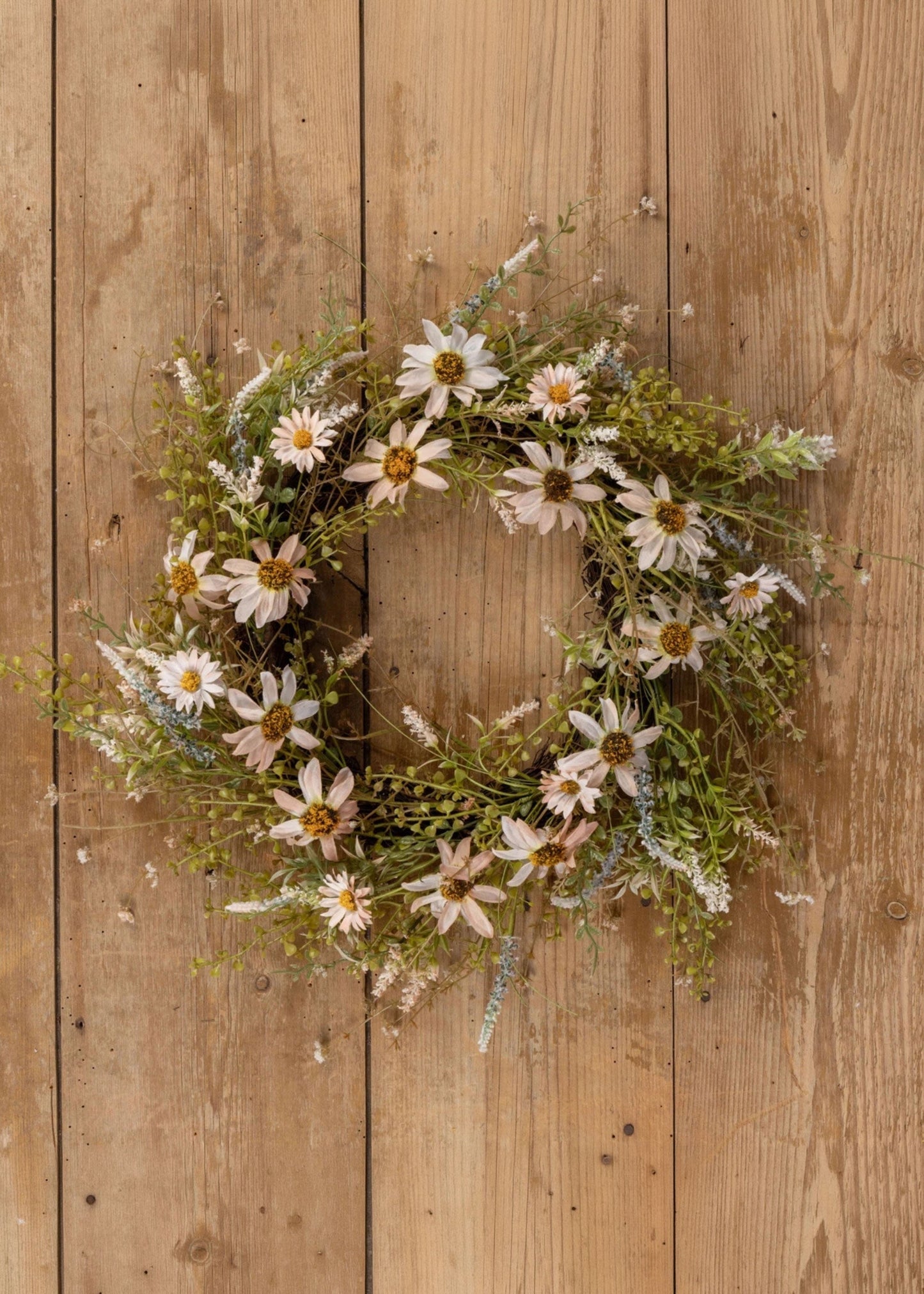 Pale Pink Artificial Wildflower Wreath - 22"