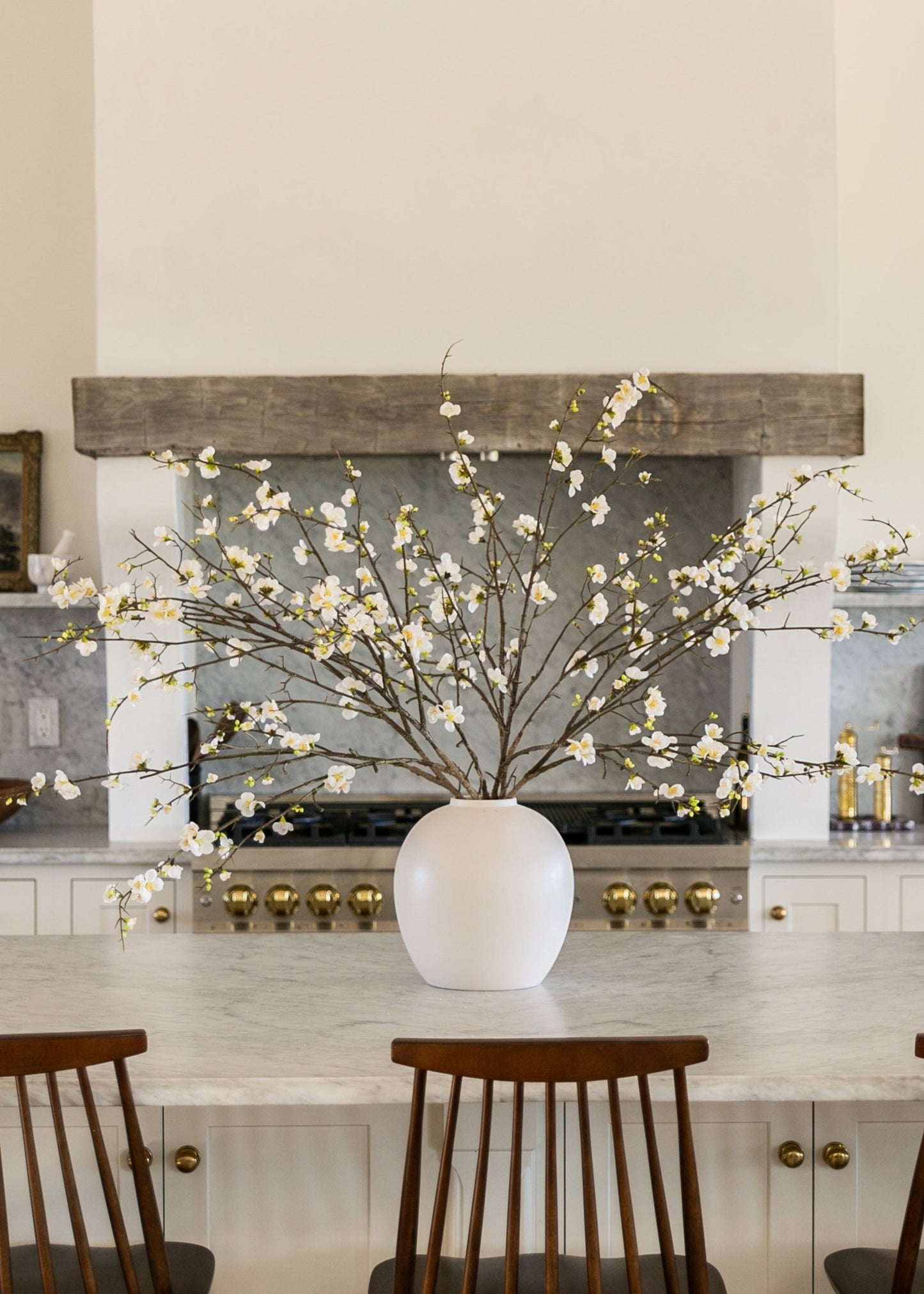Large Luxe-FauxTM Cream Quince Branch with Konos Vase Design