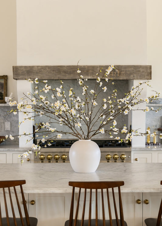 Large Luxe-FauxTM Cream Quince Branch with Konos Vase Design