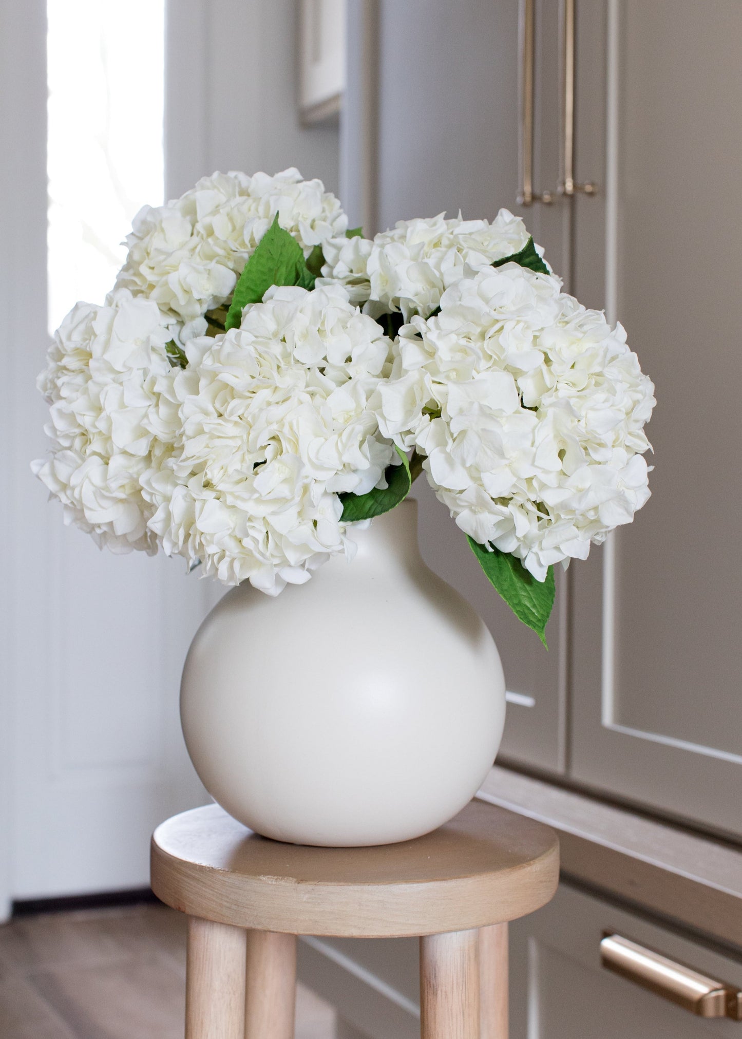 SAVE - Fake Flowers Real Touch Hydrangea Stem in Talc White - 18"