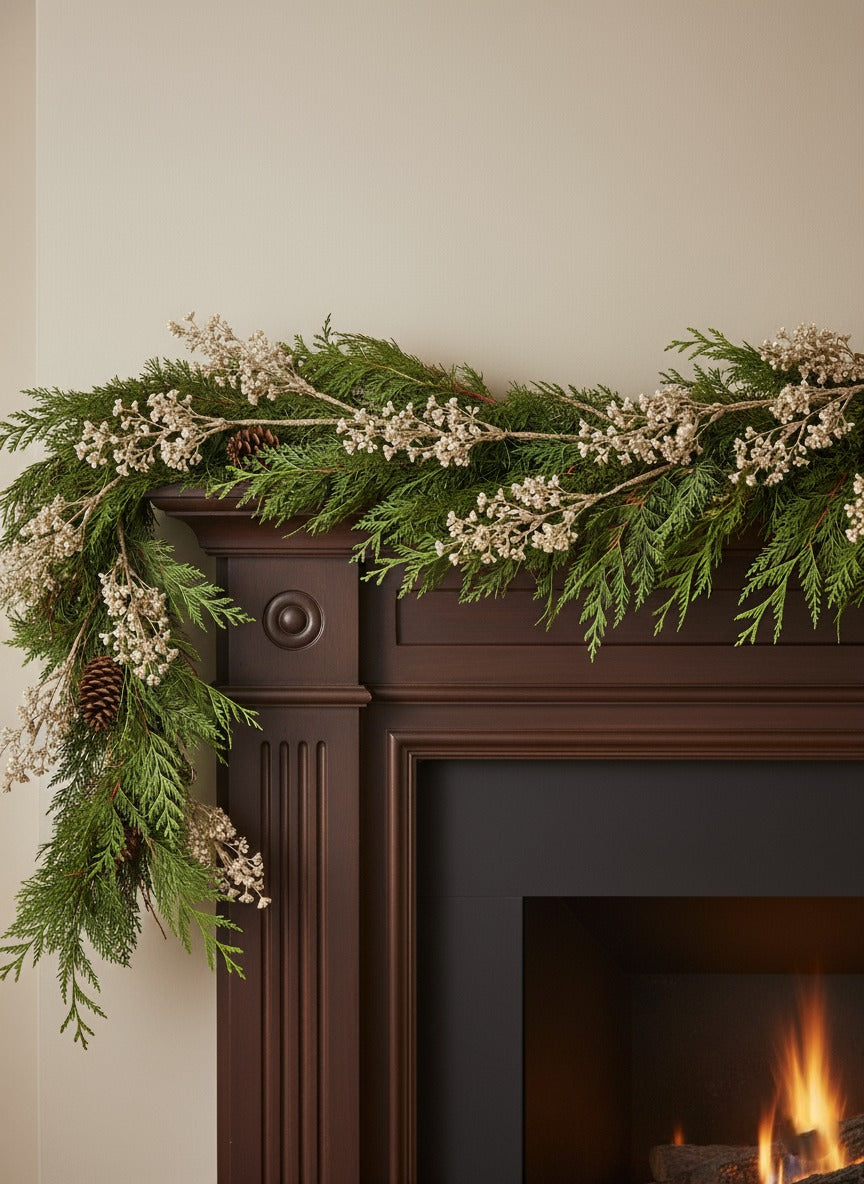 Fake Holiday Branch with Champagne Plastic Pearls - 24"