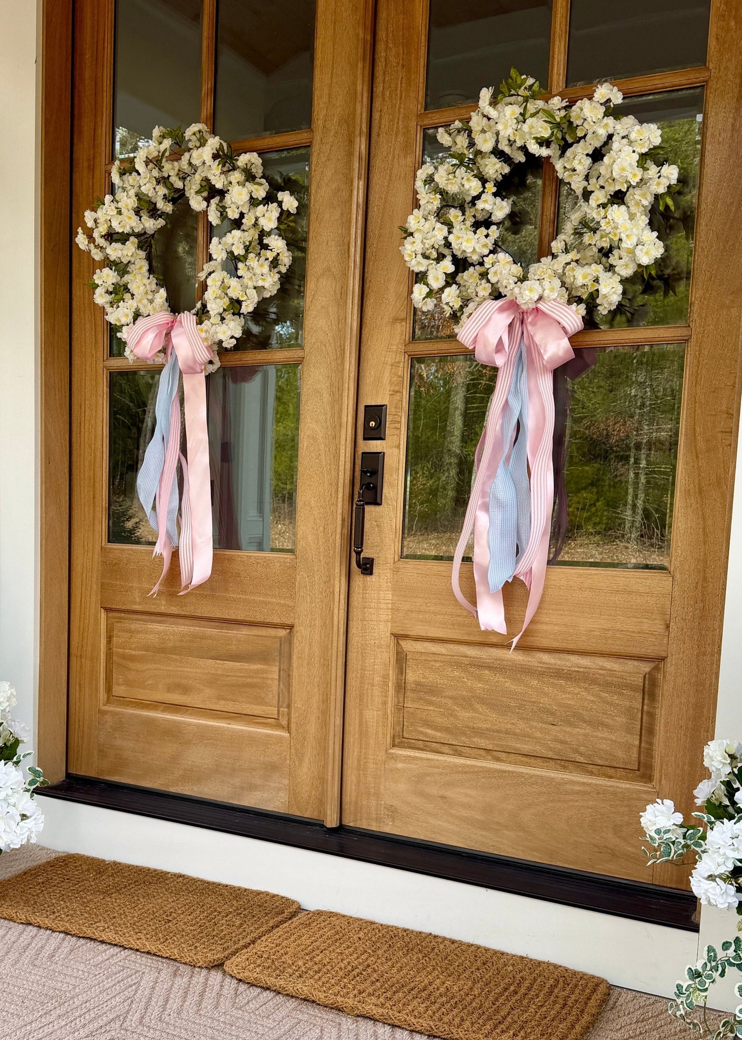 Fake Cherry Blossom Wreath in White - 24"
