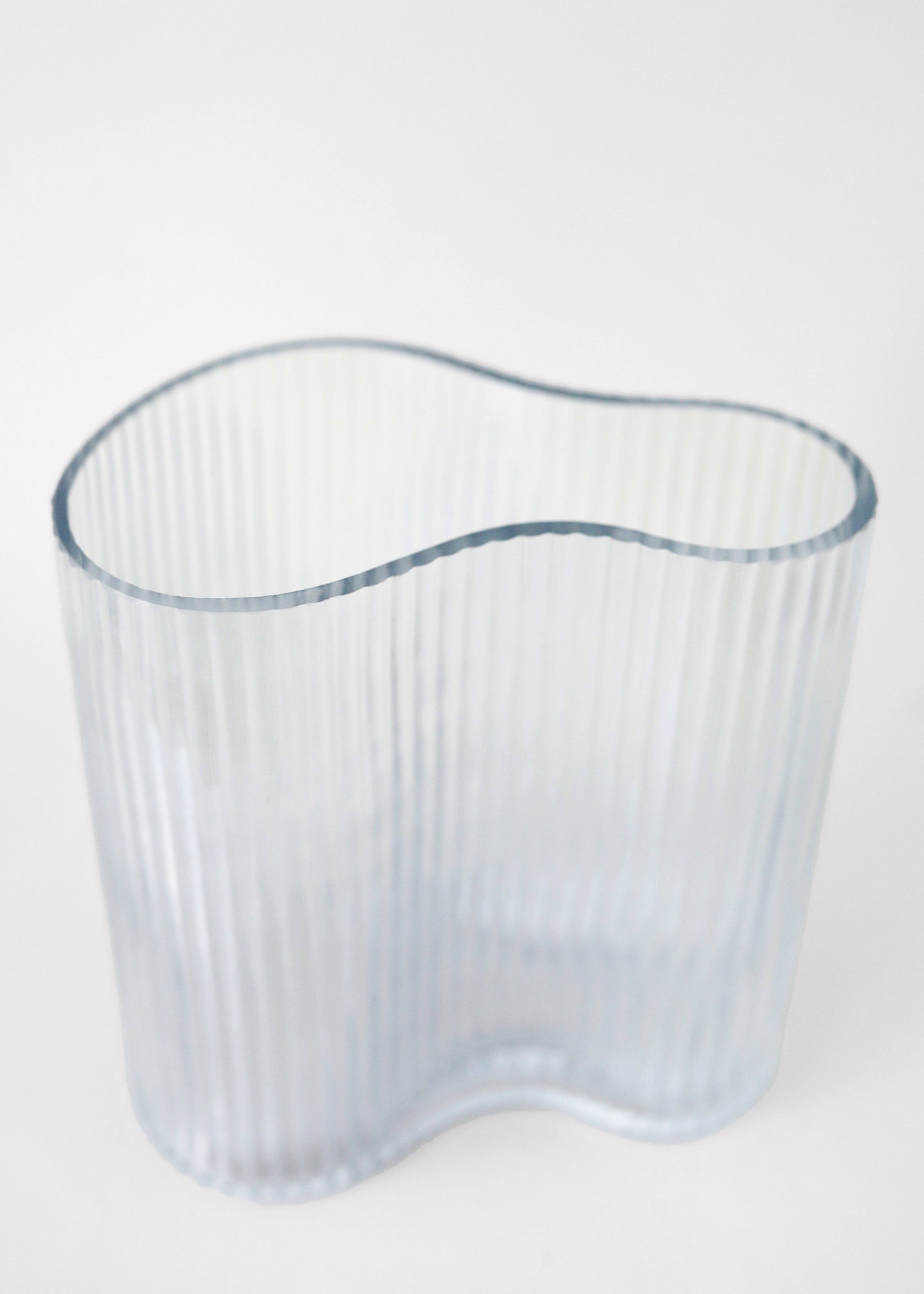 Clear Glass Ridged Asymmetrical Vase - 7.75"
