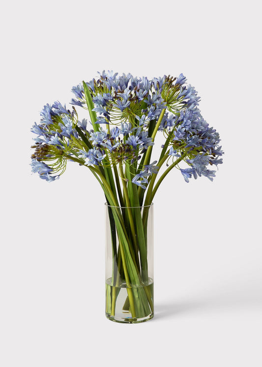 SALE - Blue Faux Agapanthus Flower Arrangement in Glass Vase - 31"