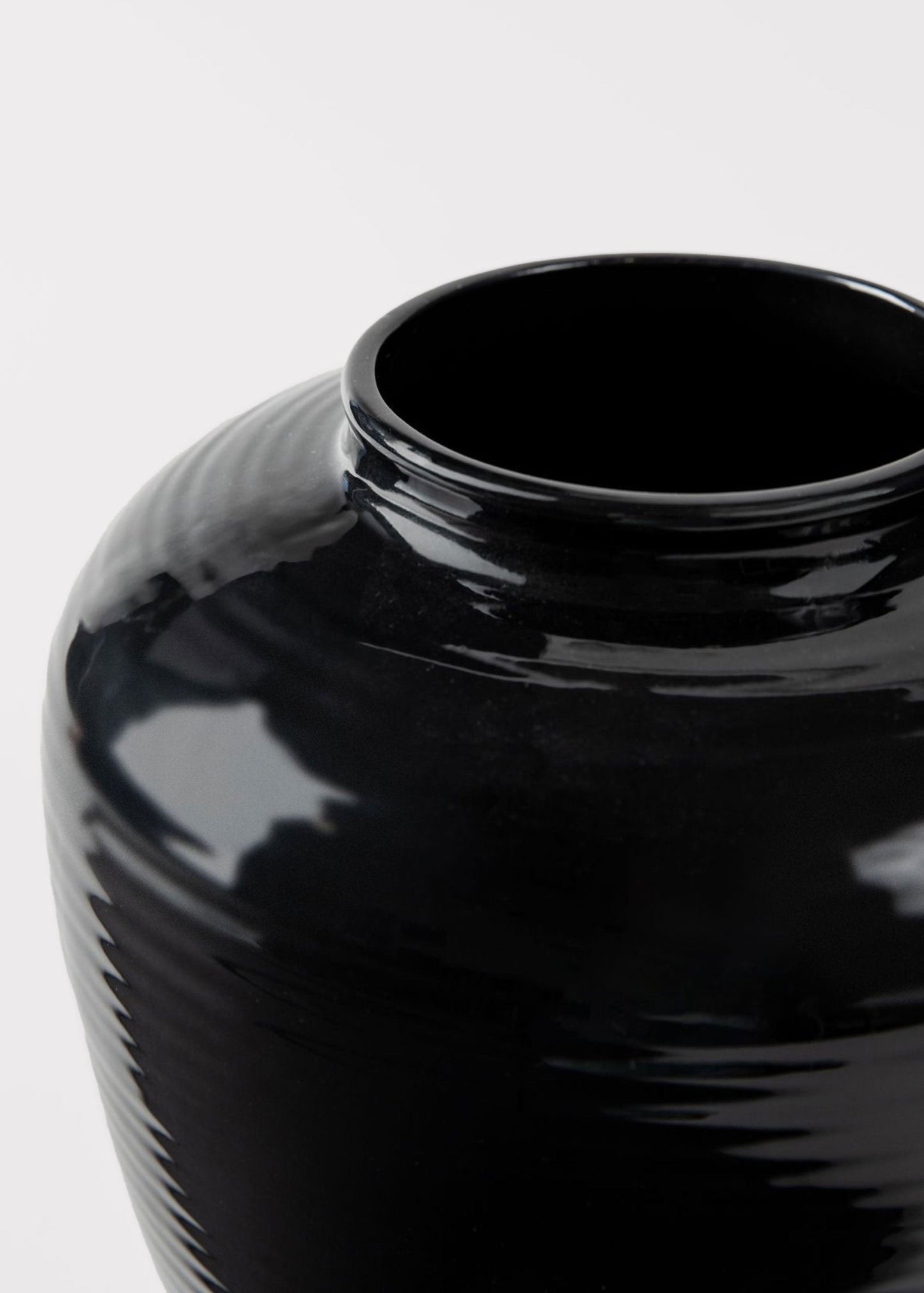 Glazed AfloralTM Ribbed Stoneware Table Vase in Noir - 8"