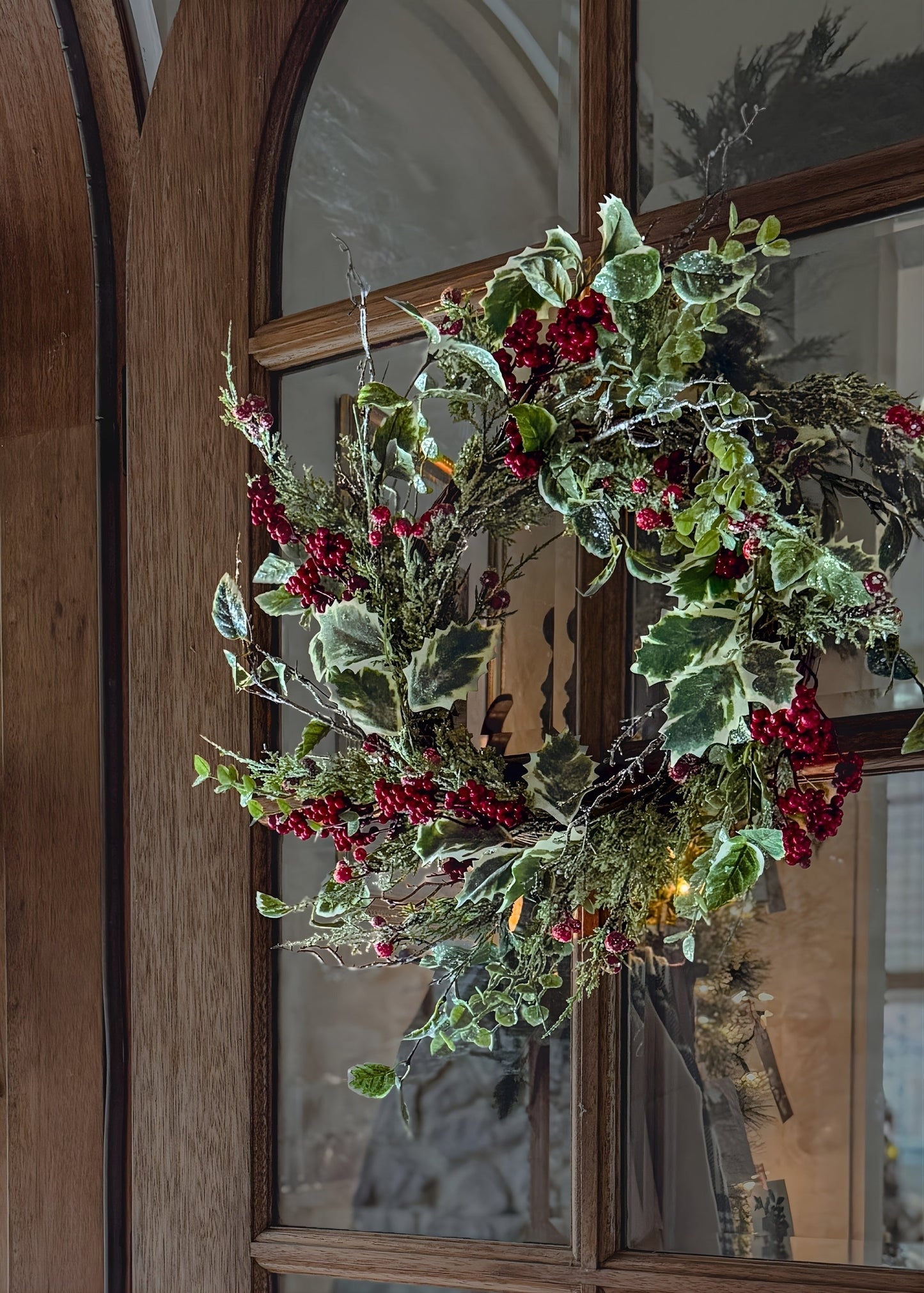 Winter Frost Holly and Red Berry Holiday Wreath - 24"