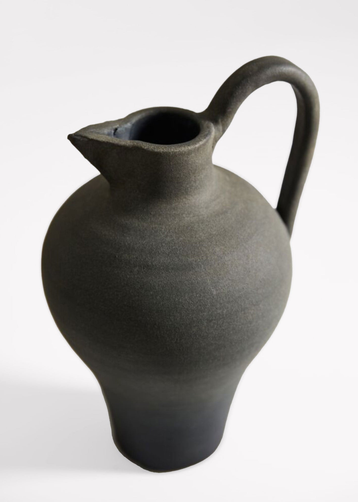 Handmade Terra Cotta Pitcher Vase with Handle in Aged Black - 11.75"