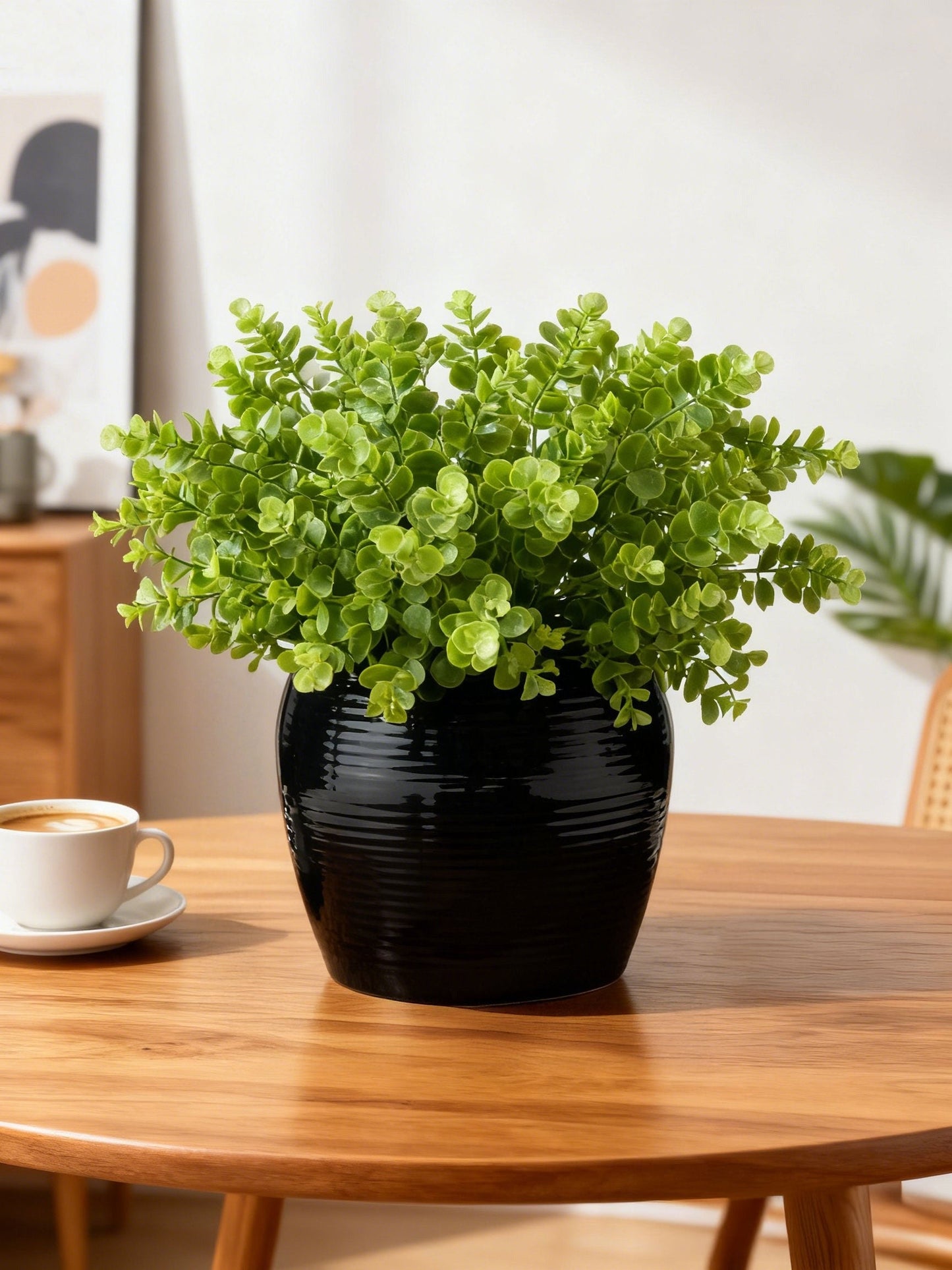 Glazed AfloralTM Ribbed Stoneware Table Vase in Noir - 8"