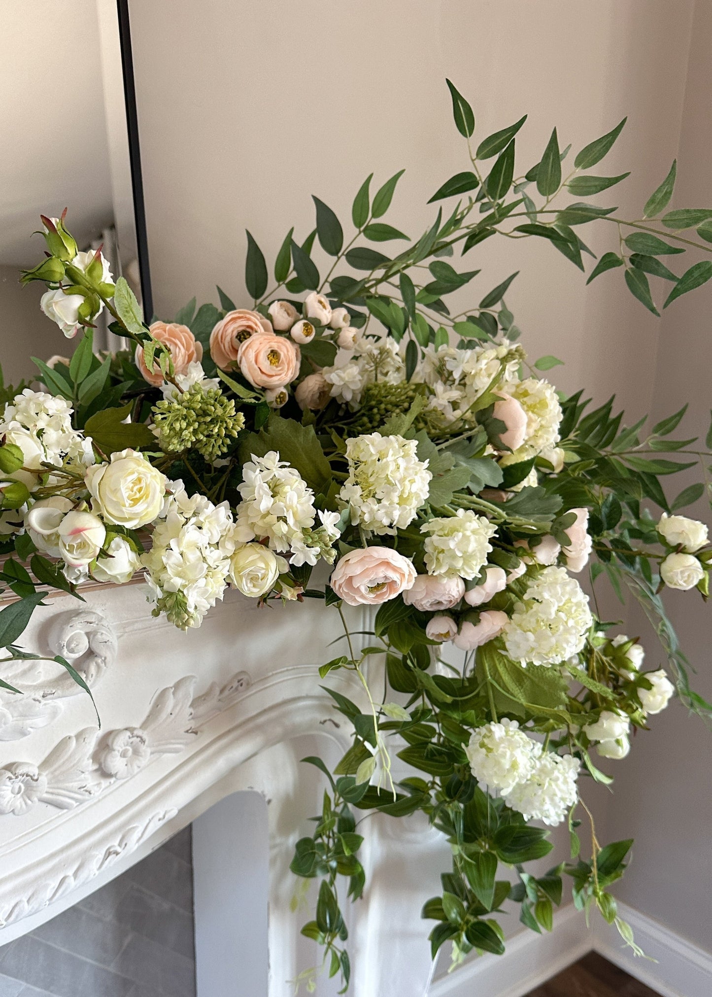 Artificial Blooming Ranunculus Flowers in Blush Peach - 21"
