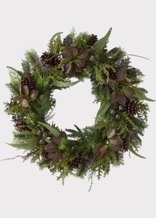 Deluxe Botanical Mulberry Leaf and Pine Wreath - 30.5"