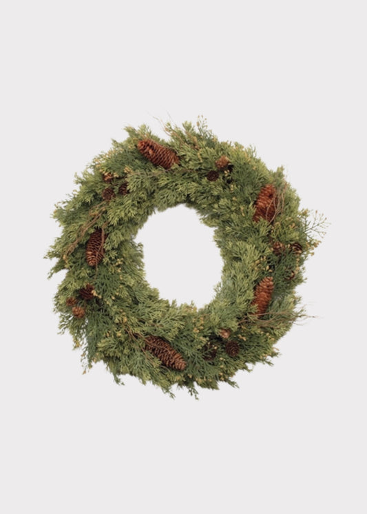 Artificial Pine Holiday Wreath with Cones - 24"