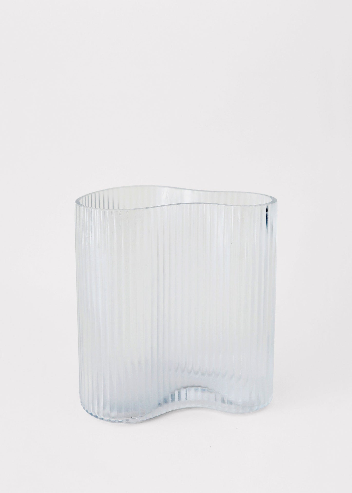 Clear Glass Ridged Asymmetrical Vase - 7.75"
