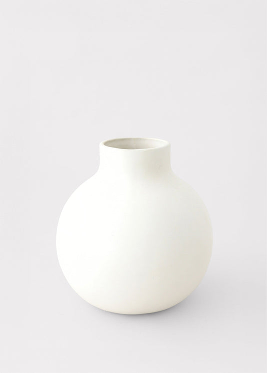 AfloralTM Creamy White Round Ceramic Vase - 8"