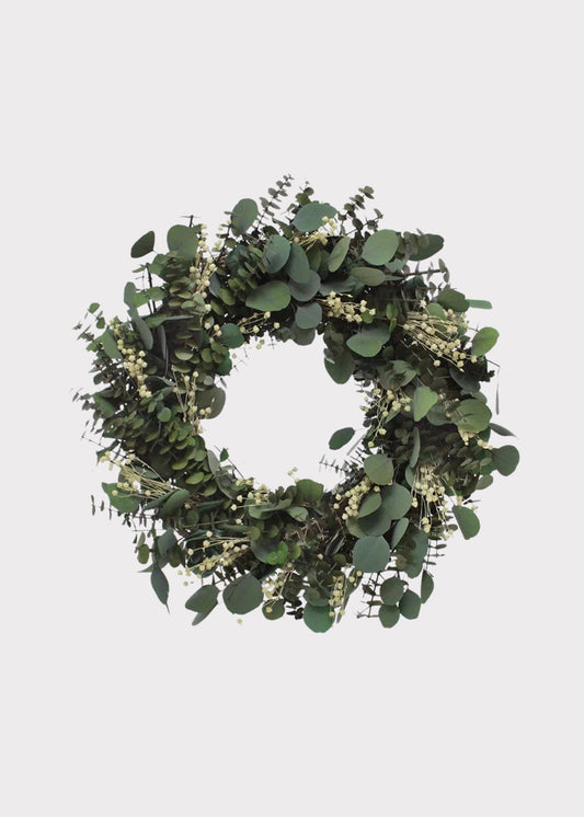Preserved Eucalyptus Leaf and Flax Wreath - 22"