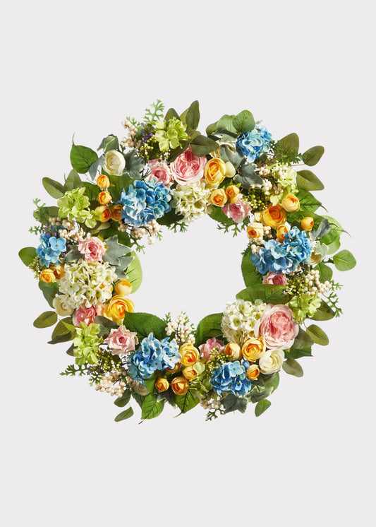 Fake Flower Spring Blooming Wreath - 26"