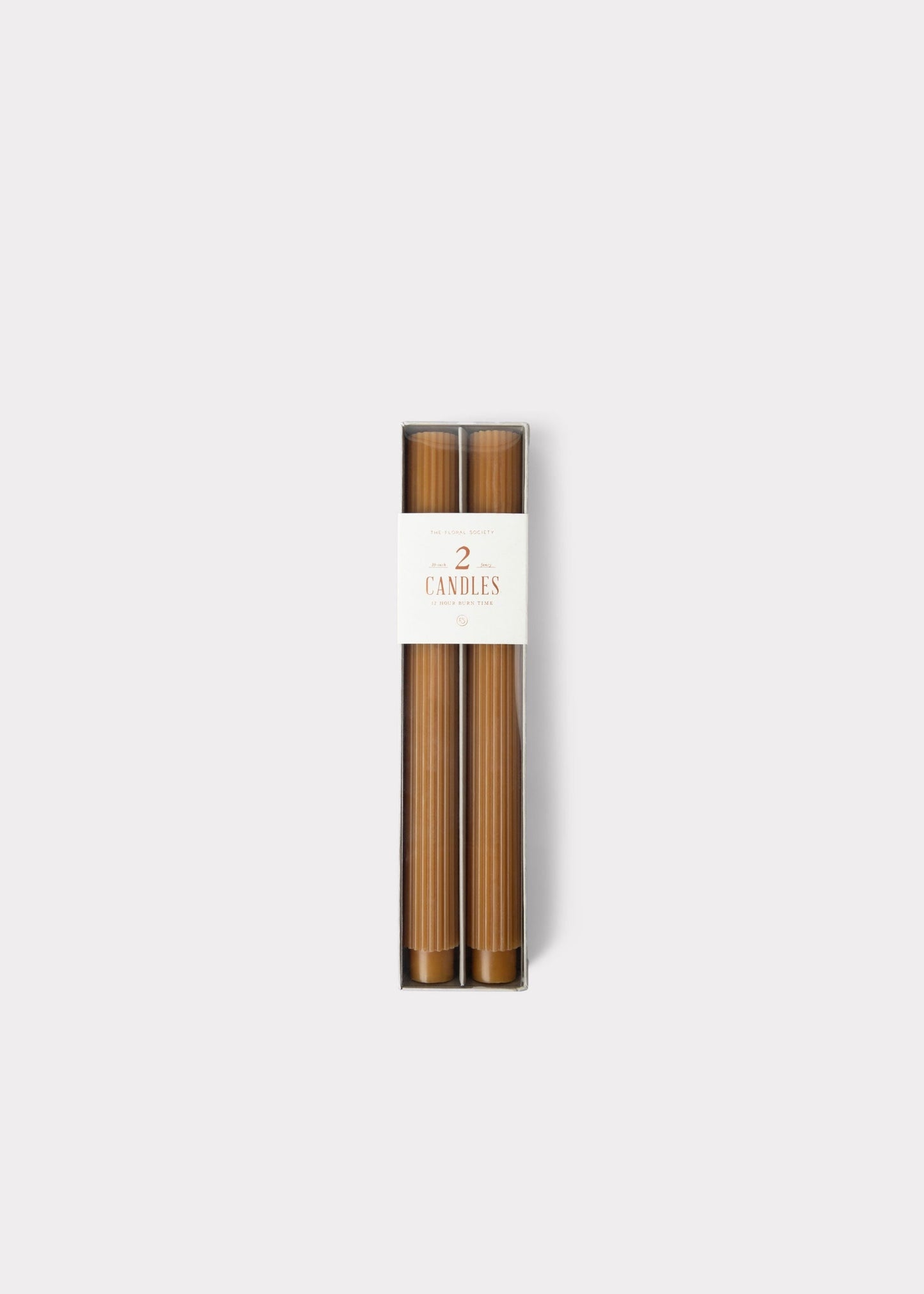 Set of 2 Ribbed Taper Candles in Caramel Hue - 10"