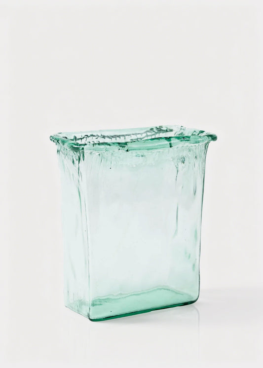 Tall Rectangle Recycled Glass Vase in Green - 9.25"